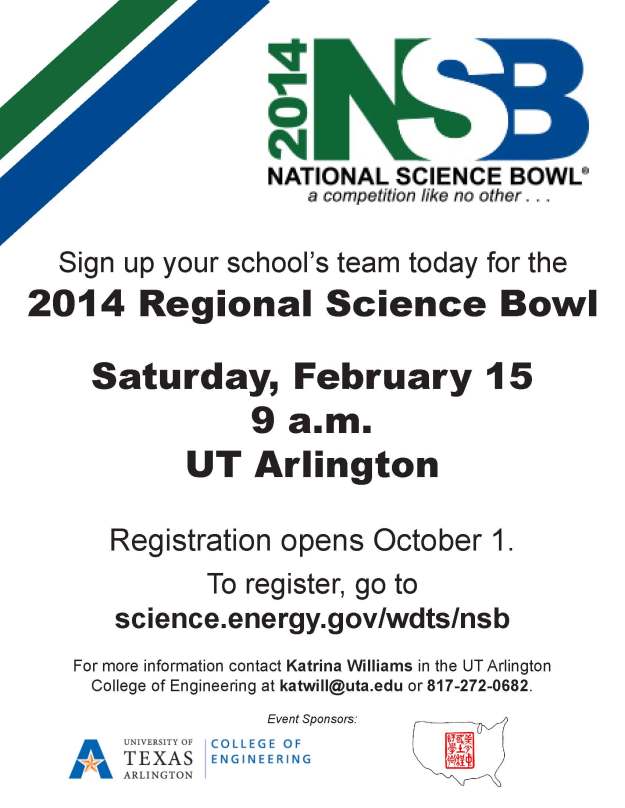 2014 North Texas Regional Science Bowl Flyer